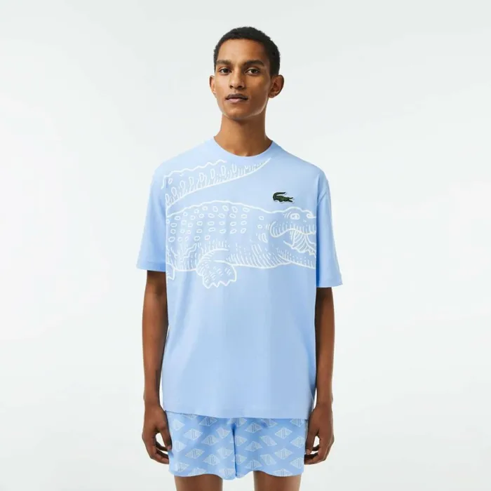 TShirts Men Lacoste Mens Loose Fit Crocodile Print Crew Neck TShirt Pastel Blue Hbp TShirts Men Lacoste Mens Loose Fit Crocodile Print Crew Neck TShirt Pastel Blue Hbp