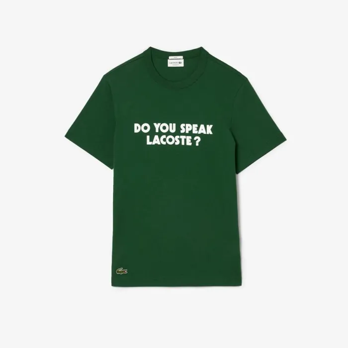 TShirts Men Lacoste Unisex Piqu Effect Slogan Cotton Jersey TShirt Pine Green 132 TShirts Men Lacoste Unisex Piqu Effect Slogan Cotton Jersey TShirt Pine Green 132