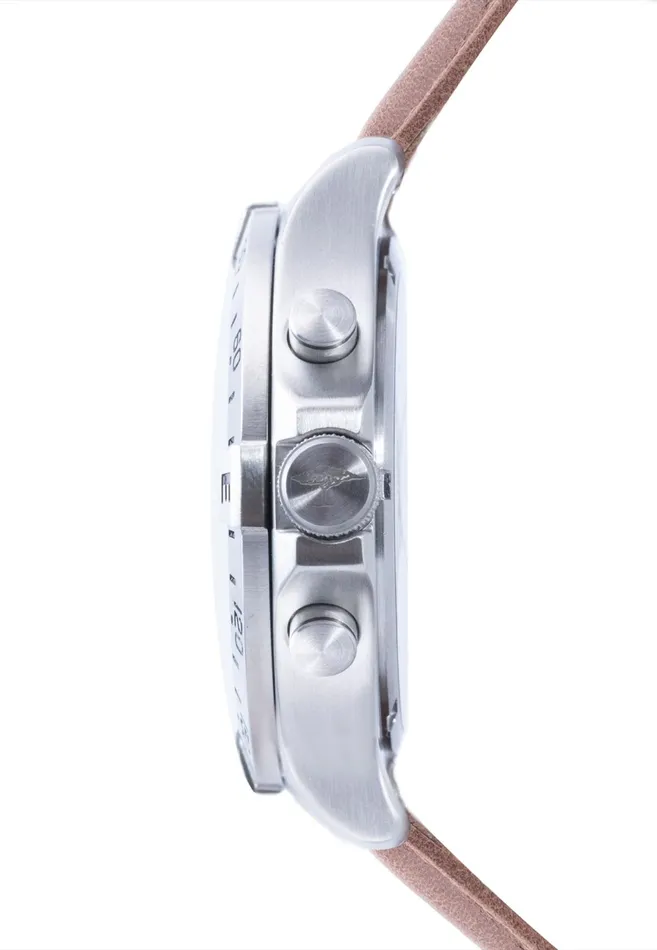Watch Men FYNCHHATTON Stainless Steel Wristwatch With Brown Leather Strap Silver