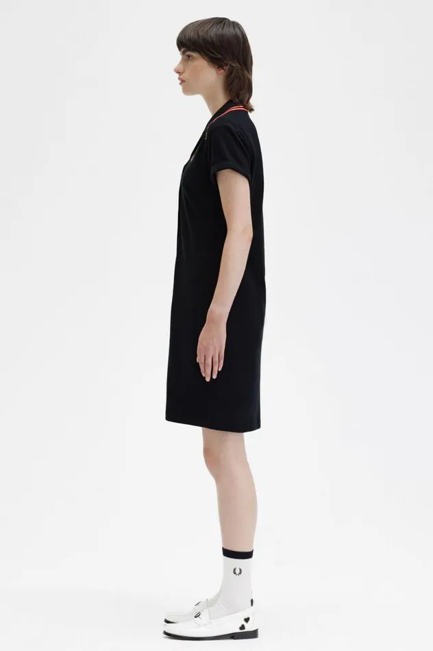 Women Amy Winehouse FoundationButtonThrough Piqu Shirt Dress Black Fred Perry Dresses