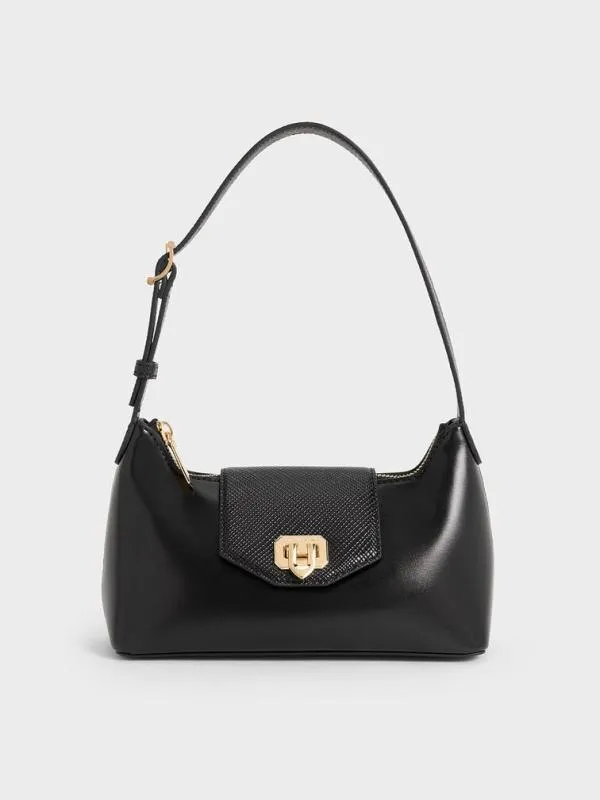 Women Arwen Belted Shoulder Bag 8211 Black CHARLES and KEITH Shoulder Bags