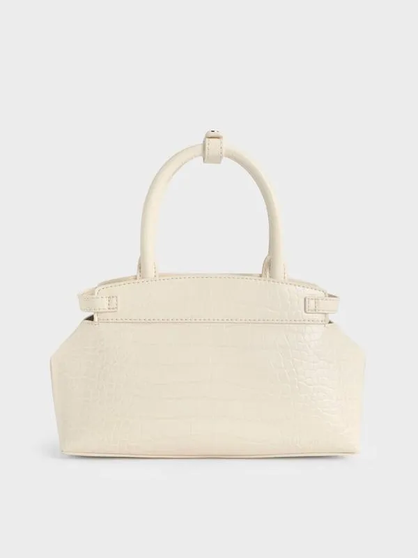 Women Aurelia CrocEffect MetallicAccent Elongated Tote 8211 Cream CHARLES and KEITH Tote Bags