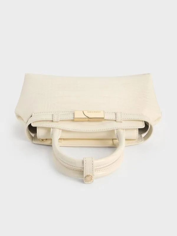 Women Aurelia CrocEffect MetallicAccent Elongated Tote 8211 Cream CHARLES and KEITH Tote Bags