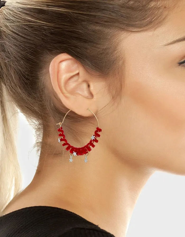 Women BETSEYS HOLIDAY COIL HOOP EARRINGS RED Red Betsey Johnson