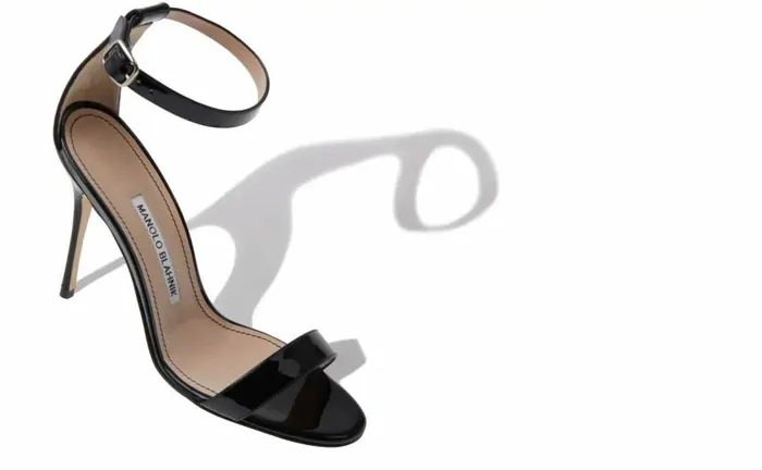 Women Black Patent Leather Ankle Strap Sandals Manolo Blahnik Sandals