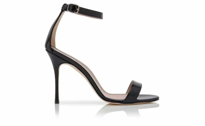 Women Black Patent Leather Ankle Strap Sandals Manolo Blahnik Sandals