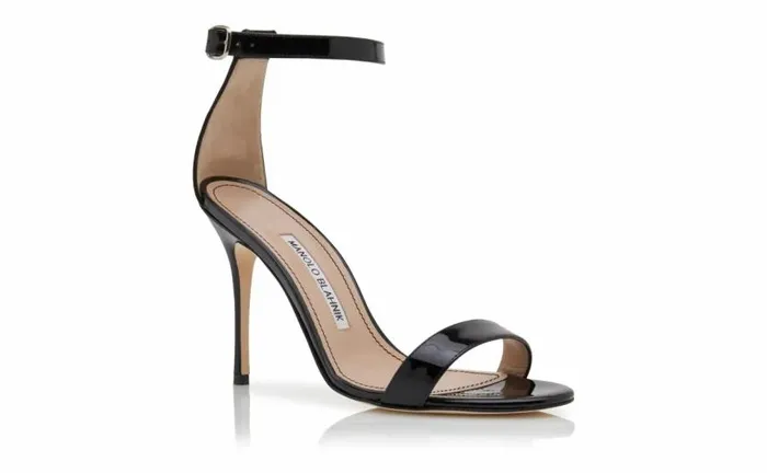 Women Black Patent Leather Ankle Strap Sandals Manolo Blahnik Sandals