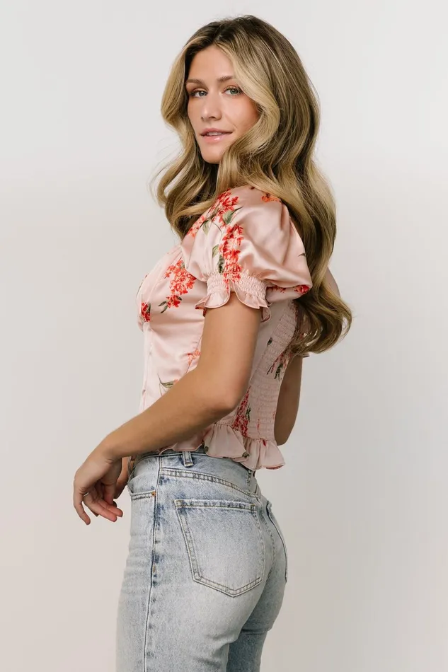 Women Blouses Shirts Baltic Born Cynthia Satin Crop Top Blush Floral