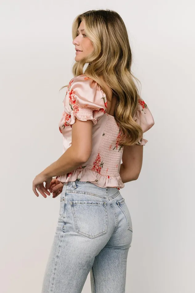 Women Blouses Shirts Baltic Born Cynthia Satin Crop Top Blush Floral