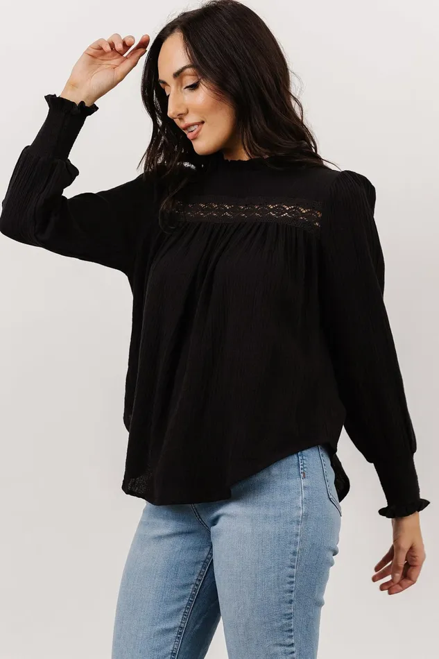 Women Blouses Shirts Baltic Born Revere Lace Top Black