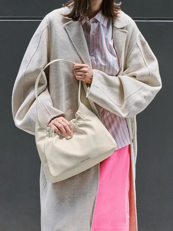 Women Brigette Ruched Shoulder Bag 8211 Cream CHARLES and KEITH Slouchy Bags