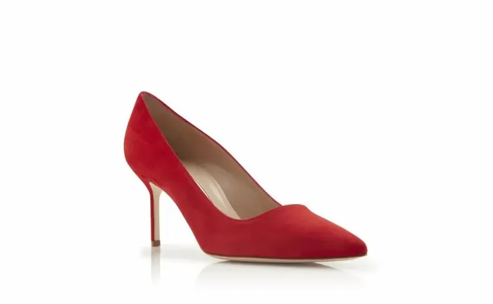 Women Bright Red Suede Pointed Toe Pumps Manolo Blahnik Pumps