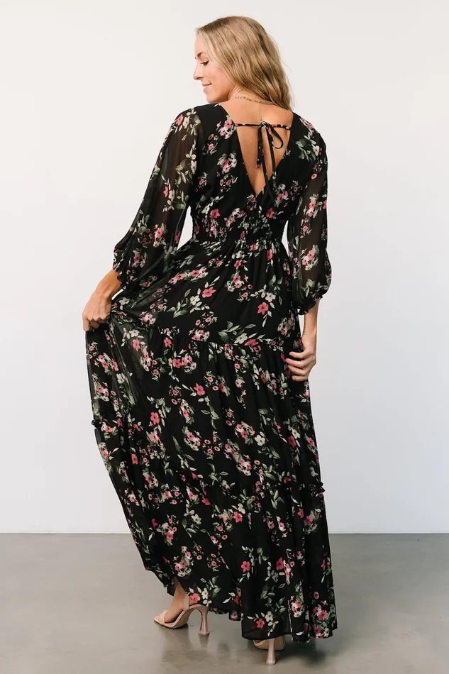 Women Bump Friendly Baltic Born Sawyer Tiered Maxi Dress Black Berry