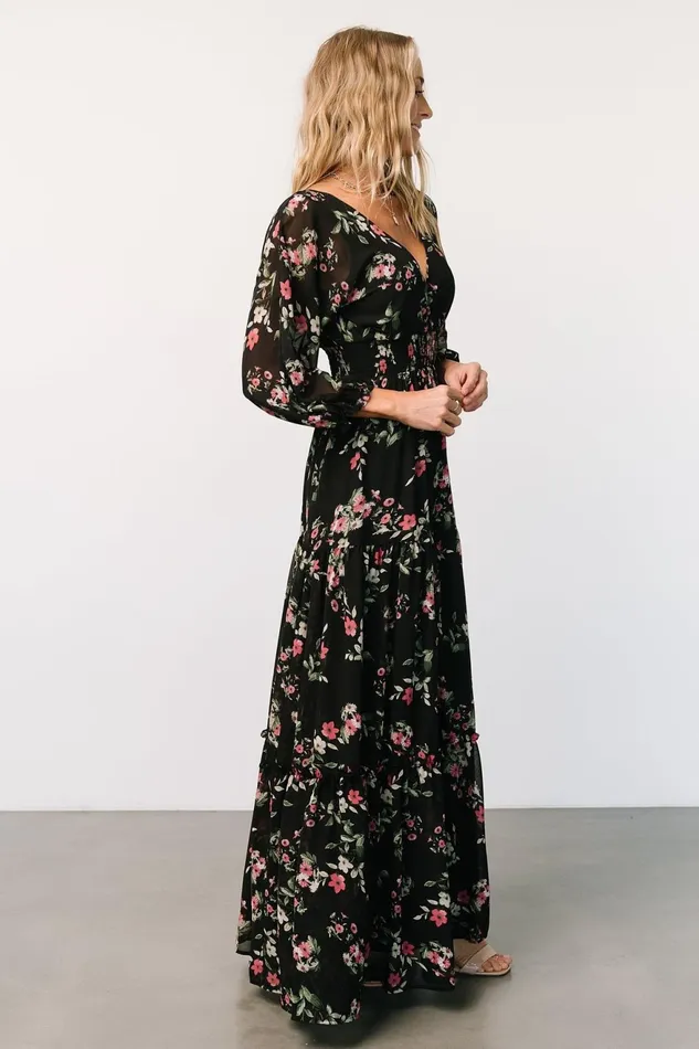 Women Bump Friendly Baltic Born Sawyer Tiered Maxi Dress Black Berry