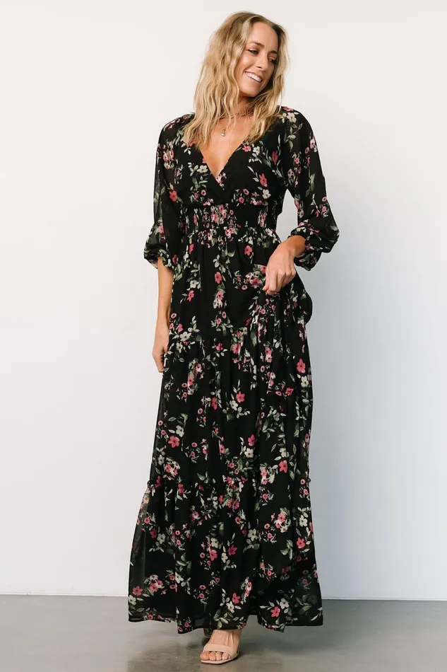 Women Bump Friendly Baltic Born Sawyer Tiered Maxi Dress Black Berry