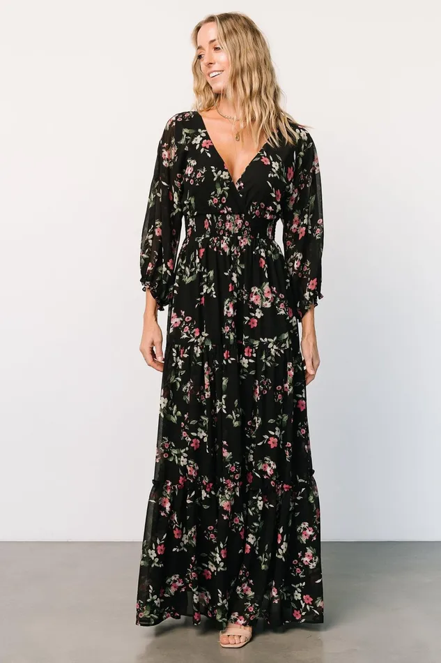 Women Bump Friendly Baltic Born Sawyer Tiered Maxi Dress Black Berry