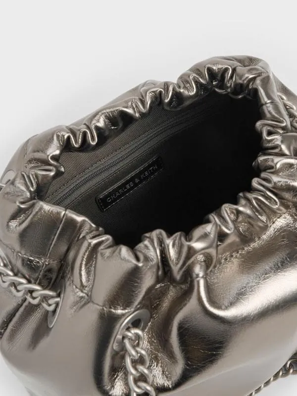 Women Caia Metallic ChainHandle Tote Bag 8211 Pewter CHARLES and KEITH Slouchy Bags