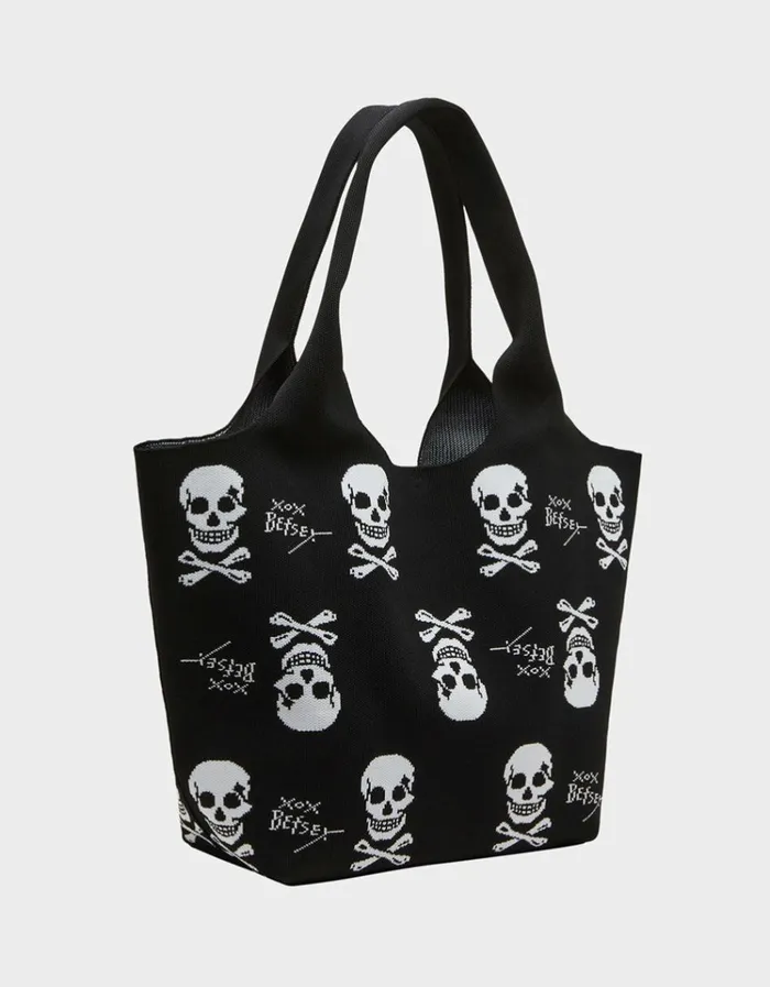Women FLYKNIT TOTE BLACK WHITE Betsey Johnson