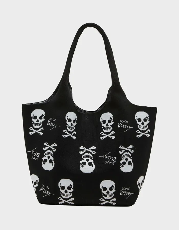 Women FLYKNIT TOTE BLACK WHITE Betsey Johnson