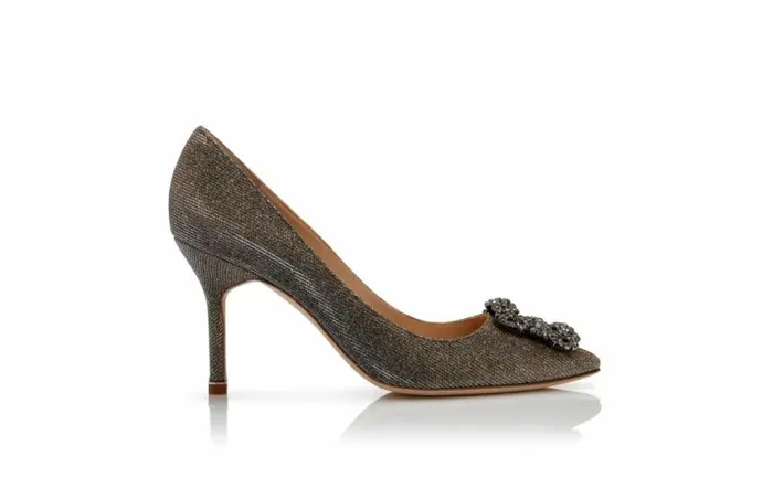 Women Gold Glitter Fabric Jewel Buckle Pumps Manolo Blahnik Pumps