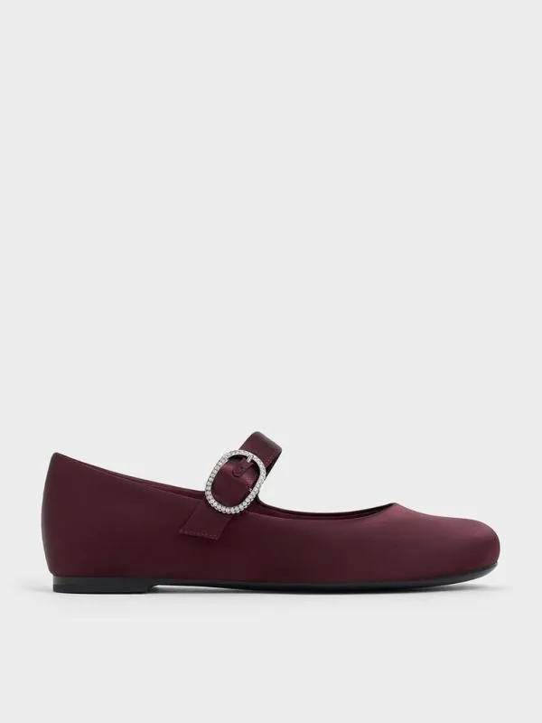 Women Jannie Satin CrystalBuckle Mary Janes 8211 Burgundy CHARLES and KEITH Flats Women Jannie Satin CrystalBuckle Mary Janes 8211 Burgundy CHARLES and KEITH Flats