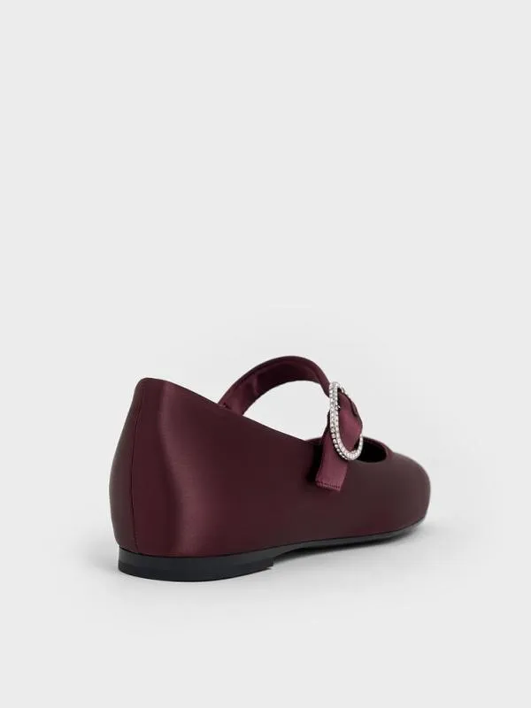 Women Jannie Satin CrystalBuckle Mary Janes 8211 Burgundy CHARLES and KEITH Flats