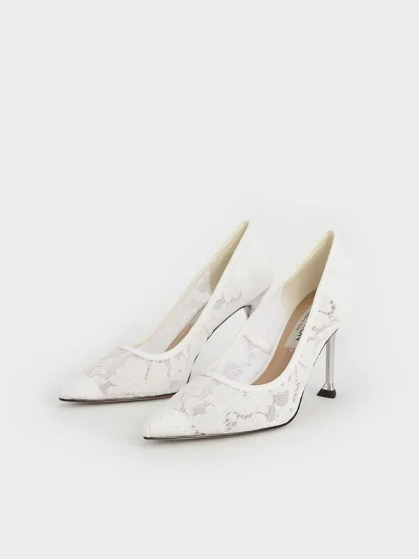Women Lace and Mesh Pumps 8211 White CHARLES and KEITH Pumps