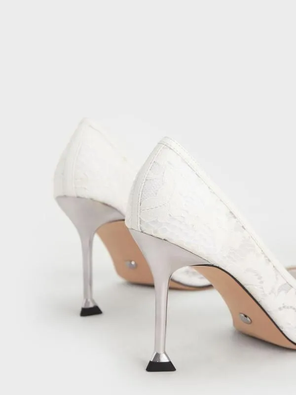 Women Lace and Mesh Pumps 8211 White CHARLES and KEITH Pumps