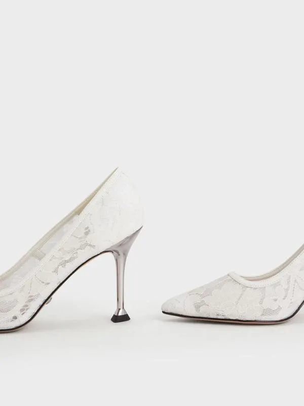 Women Lace and Mesh Pumps 8211 White CHARLES and KEITH Pumps
