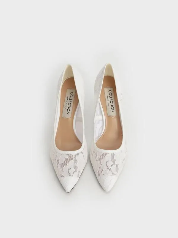 Women Lace and Mesh Pumps 8211 White CHARLES and KEITH Pumps