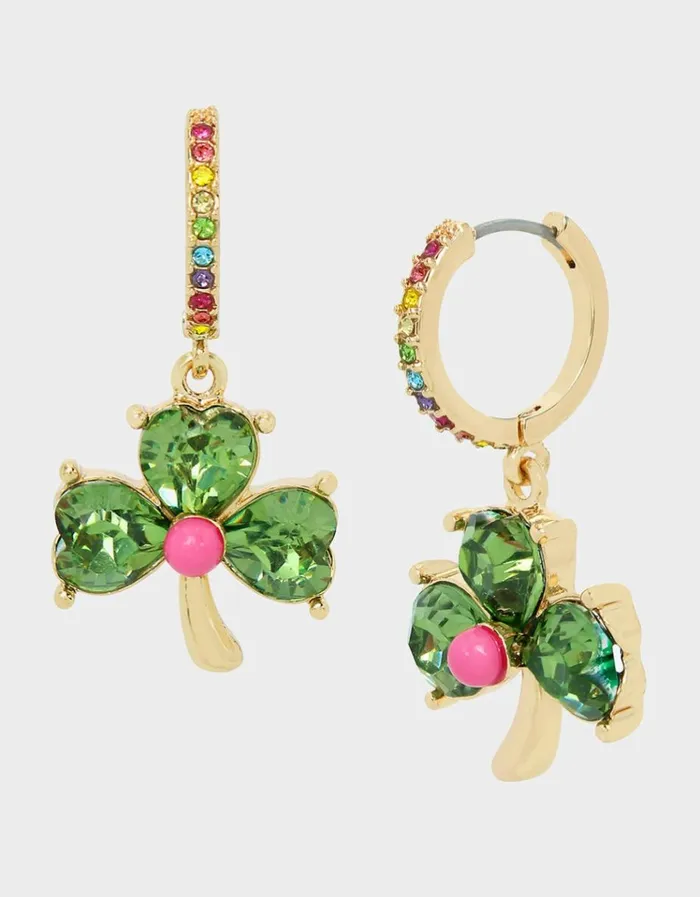 Women LUCKING OUT CLOVER HUGGIE EARRINGS GREEN Betsey Johnson