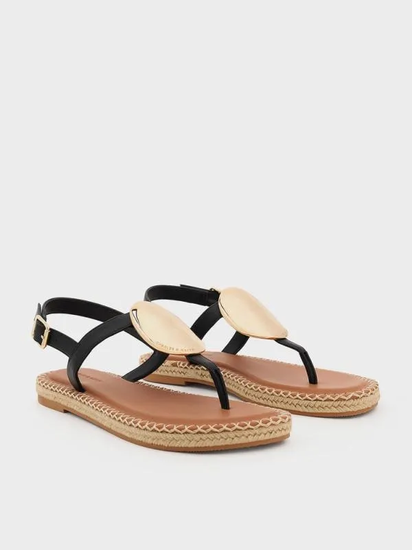 Women Metallic Oval Espadrille Sandals 8211 Black CHARLES and KEITH Sandals