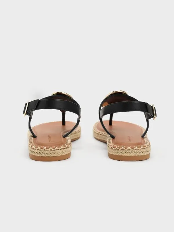 Women Metallic Oval Espadrille Sandals 8211 Black CHARLES and KEITH Sandals
