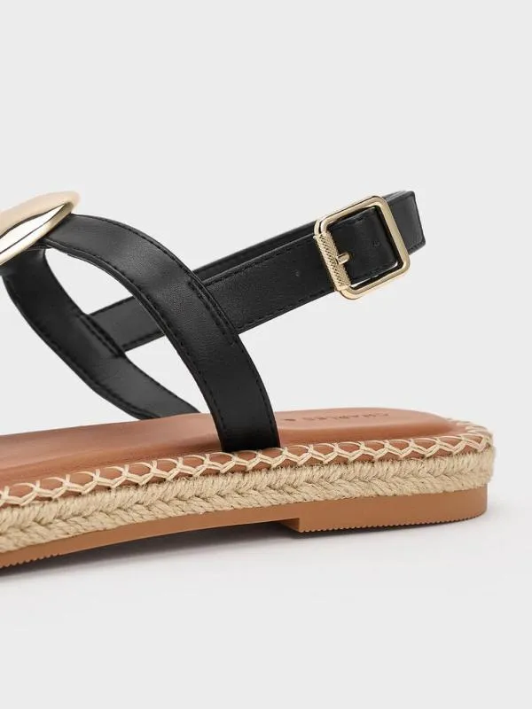 Women Metallic Oval Espadrille Sandals 8211 Black CHARLES and KEITH Sandals