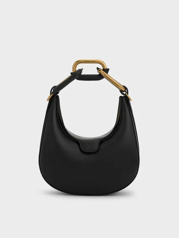 Women Mini Kora ChainLink Moon Bag 8211 Black CHARLES and KEITH Hobo Bags