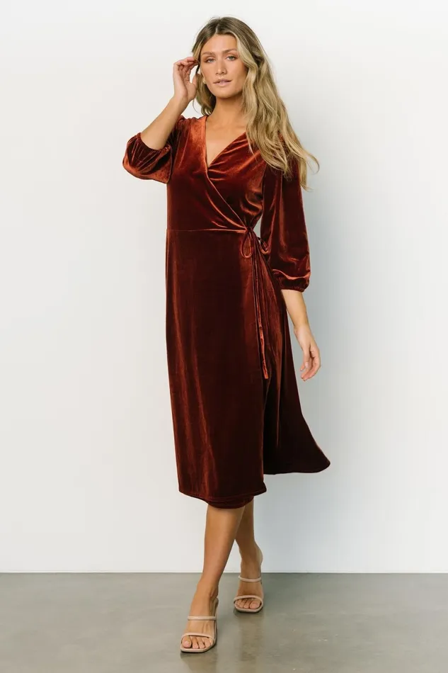 Women Mother Of The Bride Baltic Born Beckinsale Velvet Wrap Dress Cinnamon