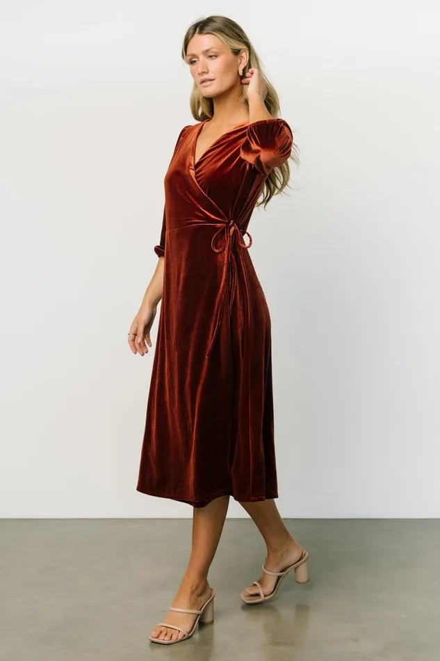 Women Mother Of The Bride Baltic Born Beckinsale Velvet Wrap Dress Cinnamon