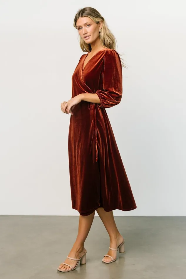Women Mother Of The Bride Baltic Born Beckinsale Velvet Wrap Dress Cinnamon