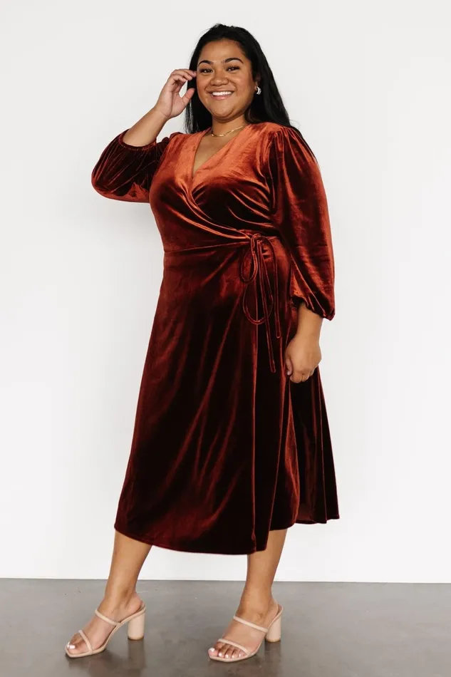 Women Mother Of The Bride Baltic Born Beckinsale Velvet Wrap Dress Cinnamon
