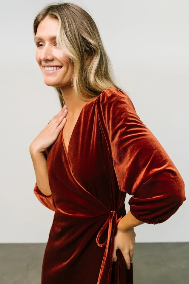 Women Mother Of The Bride Baltic Born Beckinsale Velvet Wrap Dress Cinnamon