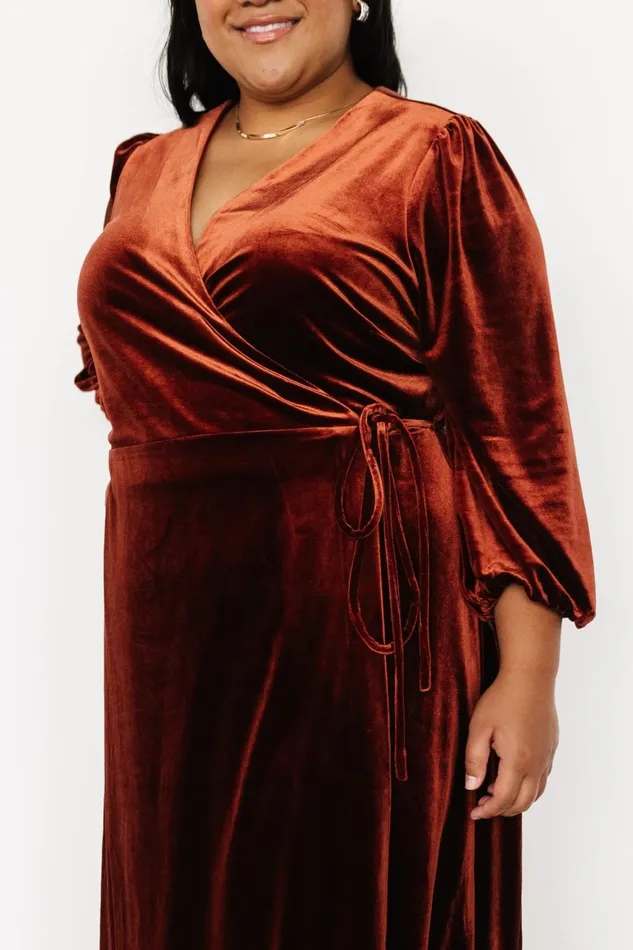 Women Mother Of The Bride Baltic Born Beckinsale Velvet Wrap Dress Cinnamon