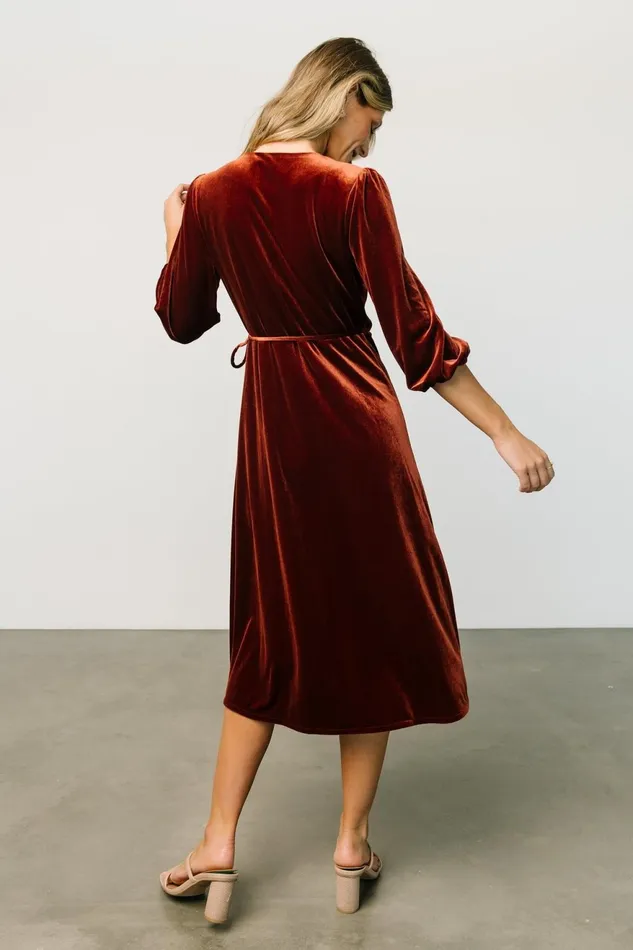Women Mother Of The Bride Baltic Born Beckinsale Velvet Wrap Dress Cinnamon