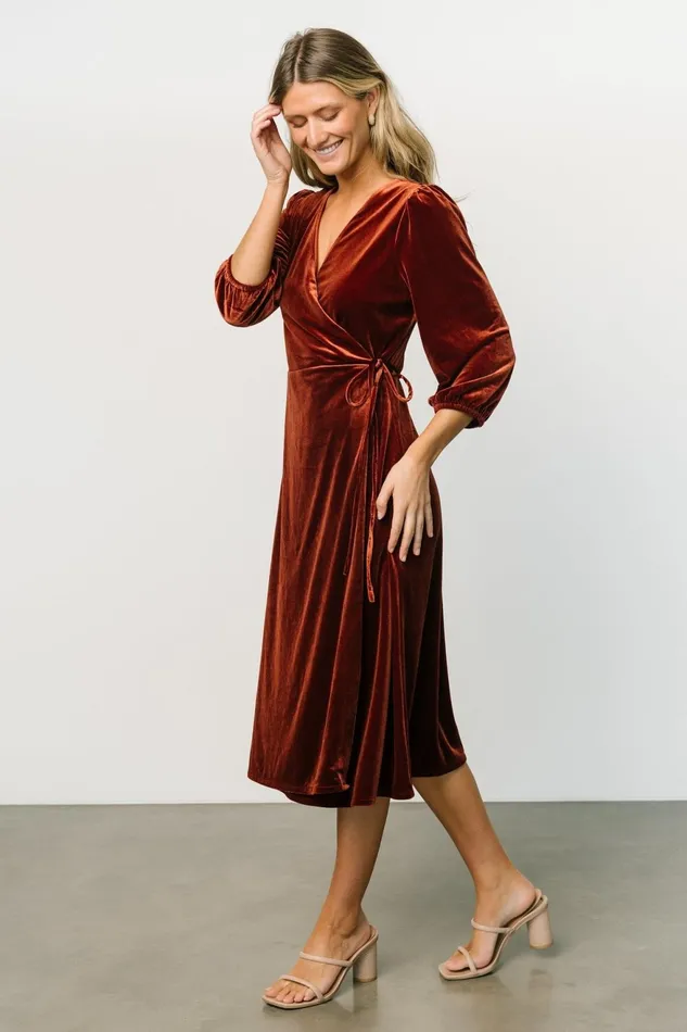 Women Mother Of The Bride Baltic Born Beckinsale Velvet Wrap Dress Cinnamon