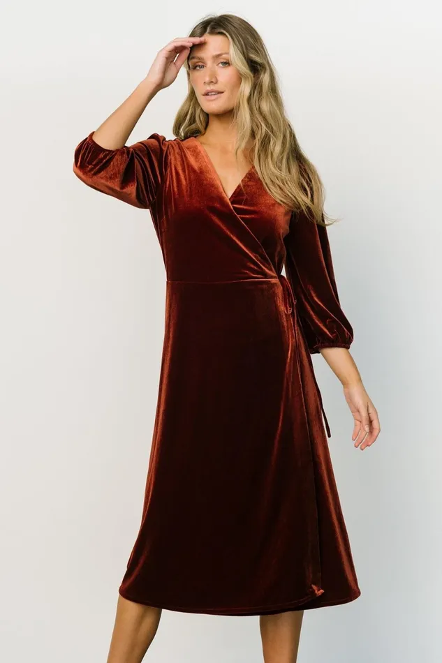 Women Mother Of The Bride Baltic Born Beckinsale Velvet Wrap Dress Cinnamon