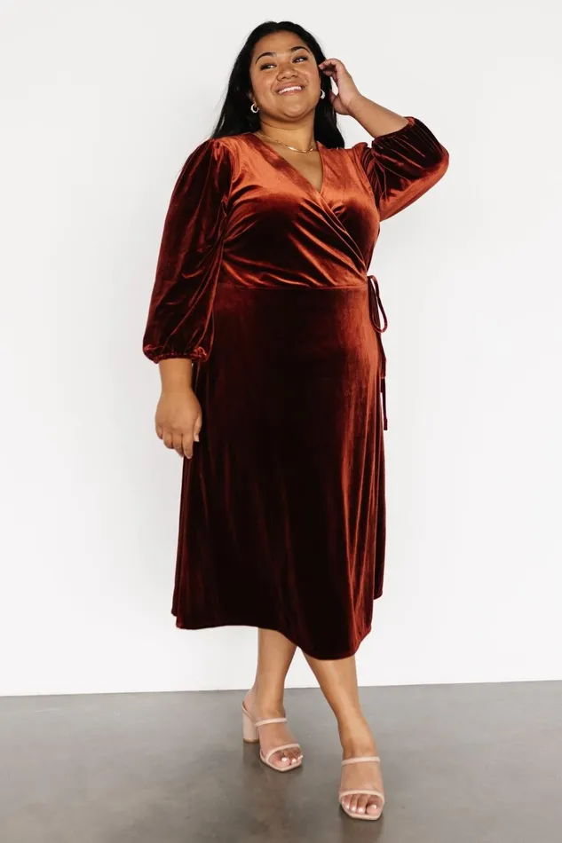 Women Mother Of The Bride Baltic Born Beckinsale Velvet Wrap Dress Cinnamon