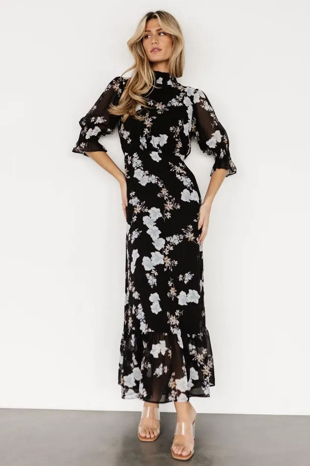 Women Mother Of The Bride Baltic Born Marie Mock Neck Maxi Dress Black Floral