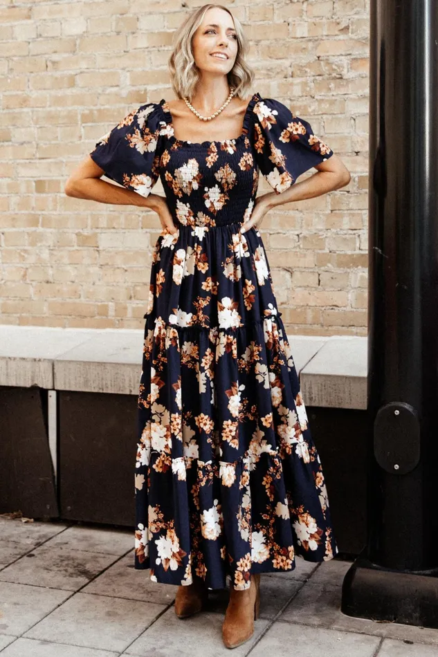 Women Mother Of The Bride Baltic Born Southampton Smocked Maxi Dress Navy Multi Floral