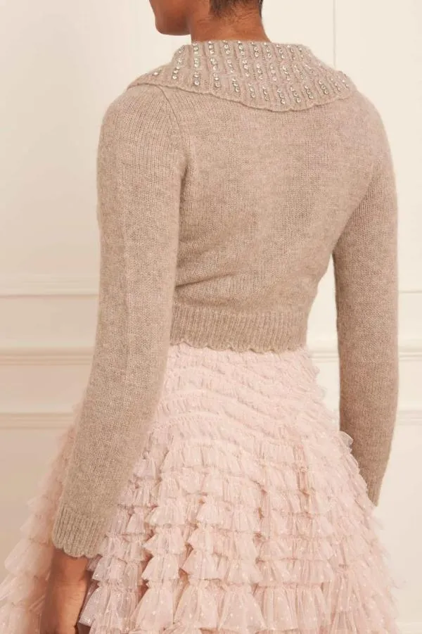Women Needle and Thread Embellished Collar Short Cardigan Beige Women Needle and Thread Embellished Collar Short Cardigan Beige