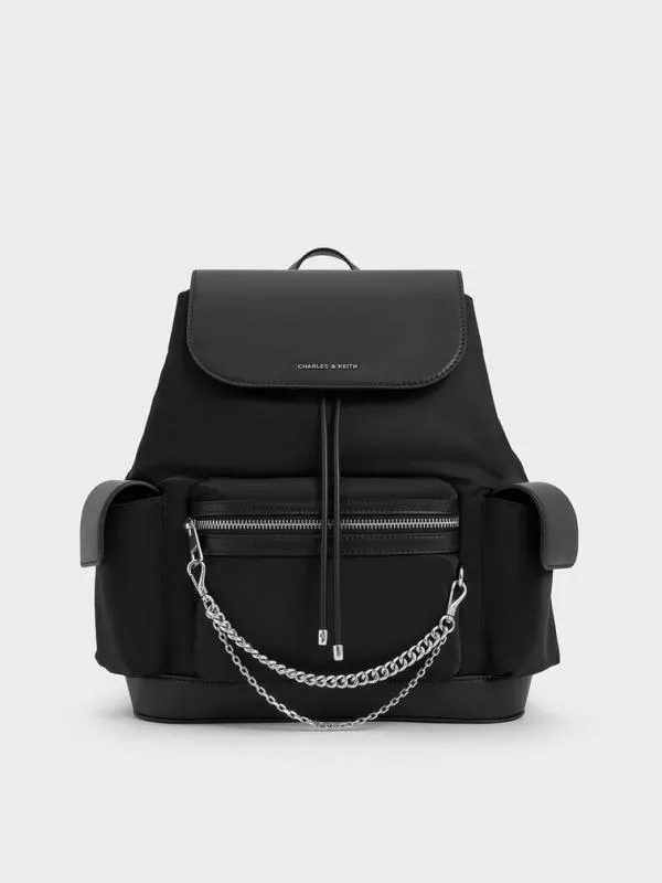 Women Nylon Puffy ChainLink Backpack 8211 Noir CHARLES and KEITH Backpacks