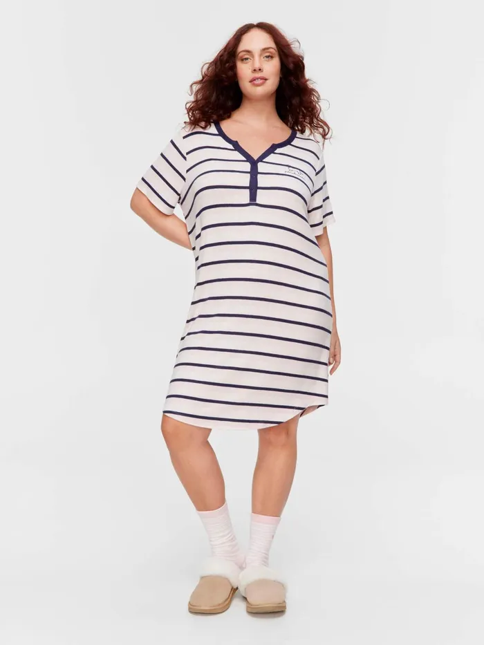 Women PA Plus Fuzzy Stripe Short Sleeve Henley Nightie Multi Peter Alexander Nighties